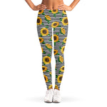 Stripe Sunflower Pattern Print Women's Leggings