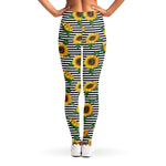 Stripe Sunflower Pattern Print Women's Leggings