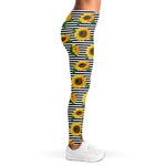 Stripe Sunflower Pattern Print Women's Leggings