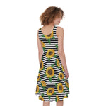Stripe Sunflower Pattern Print Women's Sleeveless Dress