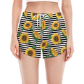 Stripe Sunflower Pattern Print Women's Split Running Shorts