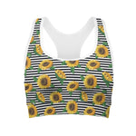 Stripe Sunflower Pattern Print Women's Sports Bra