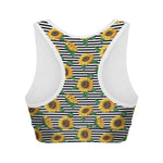 Stripe Sunflower Pattern Print Women's Sports Bra