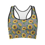 Stripe Sunflower Pattern Print Women's Sports Bra