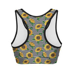 Stripe Sunflower Pattern Print Women's Sports Bra
