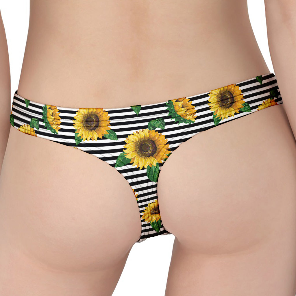 Stripe Sunflower Pattern Print Women's Thong