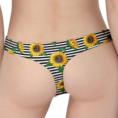 Stripe Sunflower Pattern Print Women's Thong
