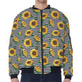 Stripe Sunflower Pattern Print Zip Sleeve Bomber Jacket