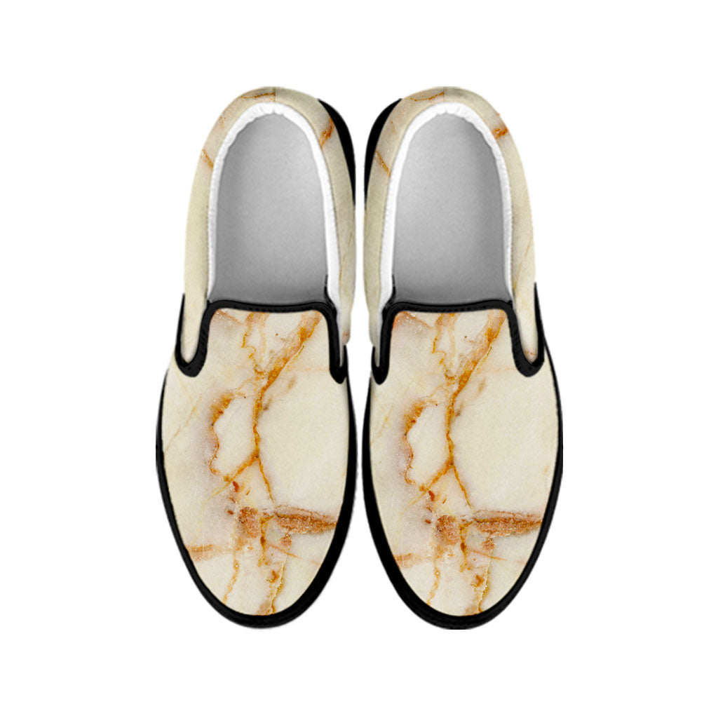 Sugar Brown Marble Print Black Slip On Sneakers