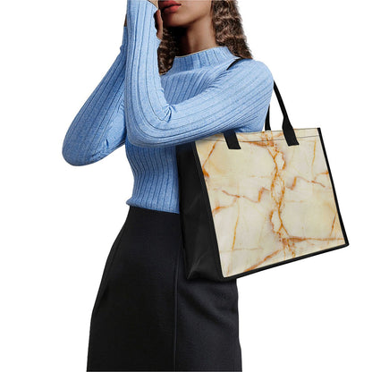 Sugar Brown Marble Print Canvas Tote Bag
