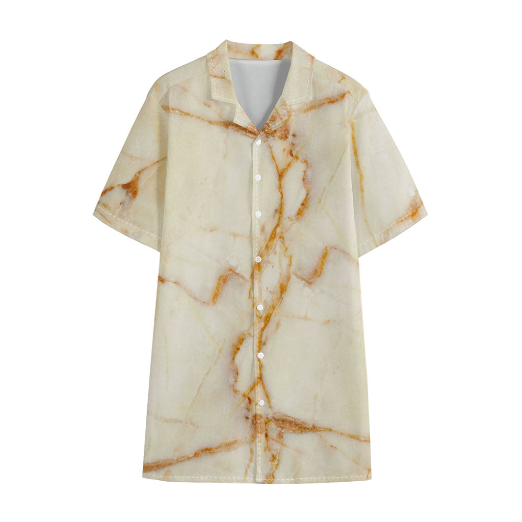 Sugar Brown Marble Print Cotton Hawaiian Shirt