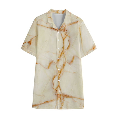 Sugar Brown Marble Print Cotton Hawaiian Shirt