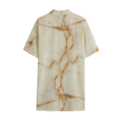 Sugar Brown Marble Print Cotton Hawaiian Shirt