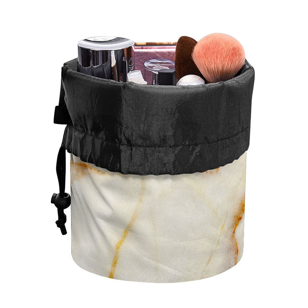 Sugar Brown Marble Print Drawstring Makeup Bag
