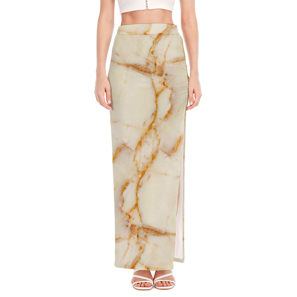 Sugar Brown Marble Print High Slit Maxi Skirt
