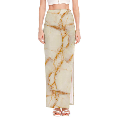 Sugar Brown Marble Print High Slit Maxi Skirt