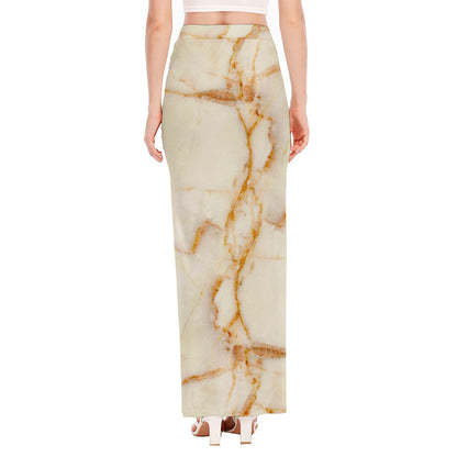 Sugar Brown Marble Print High Slit Maxi Skirt