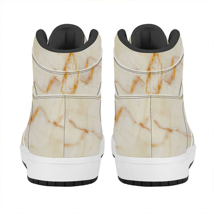 Sugar Brown Marble Print High Top Leather Sneakers