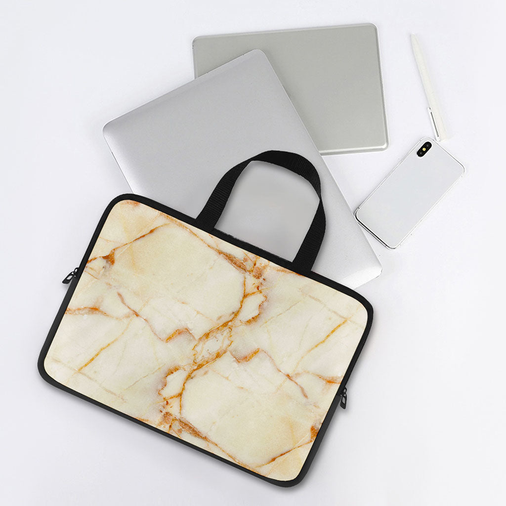 Sugar Brown Marble Print Laptop Sleeve With Handle