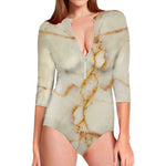 Sugar Brown Marble Print Long Sleeve Swimsuit