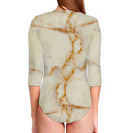 Sugar Brown Marble Print Long Sleeve Swimsuit