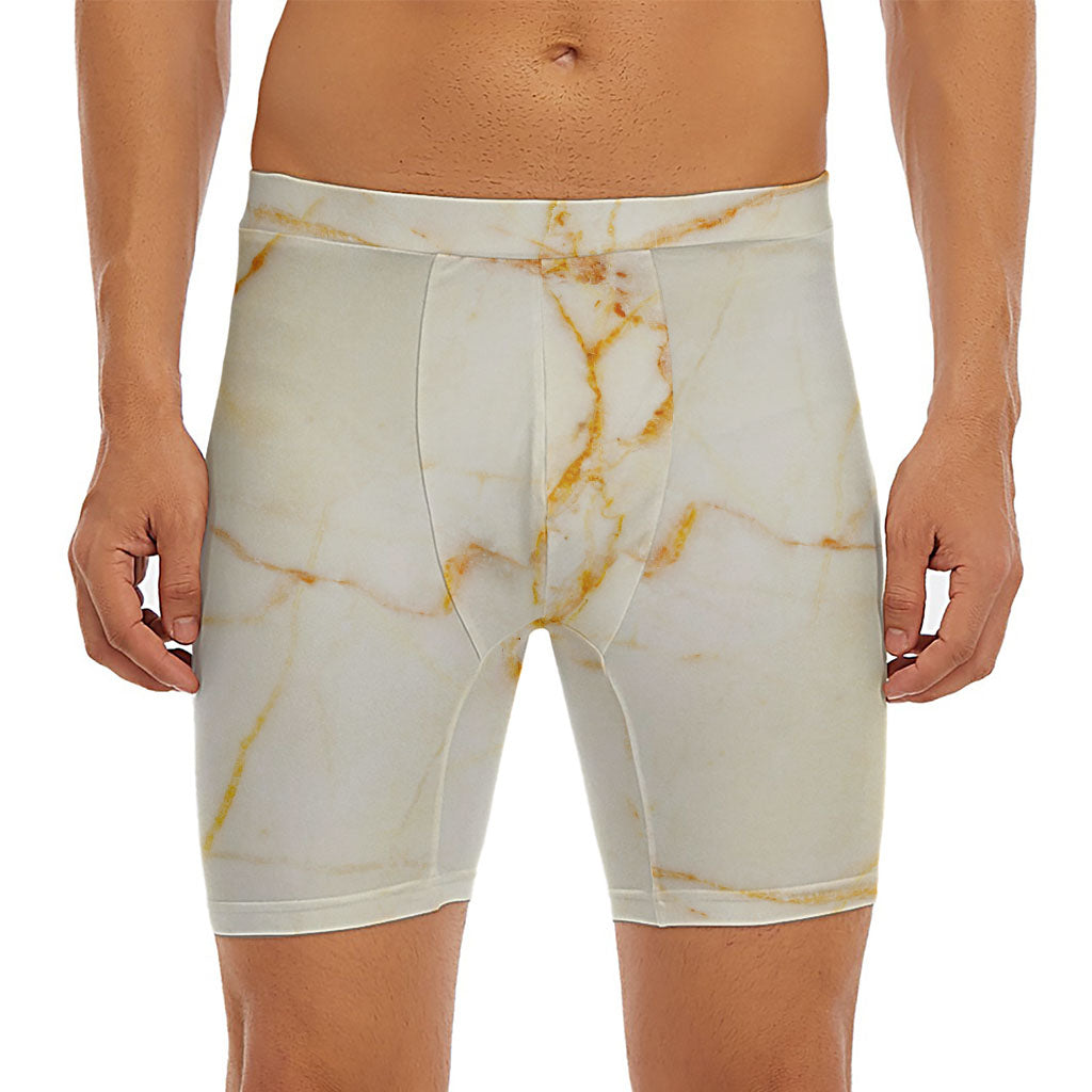 Sugar Brown Marble Print Men's Long Boxer Briefs
