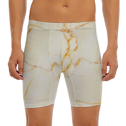 Sugar Brown Marble Print Men's Long Boxer Briefs