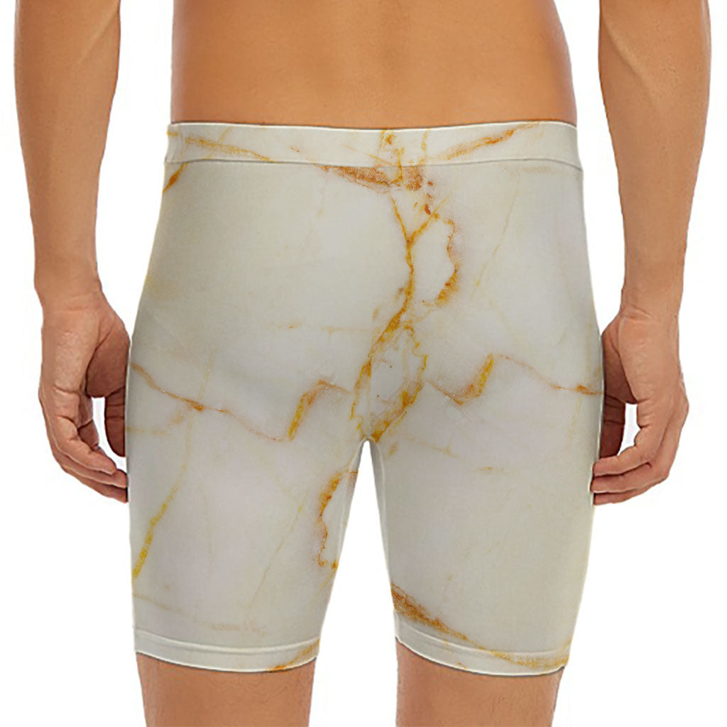 Sugar Brown Marble Print Men's Long Boxer Briefs
