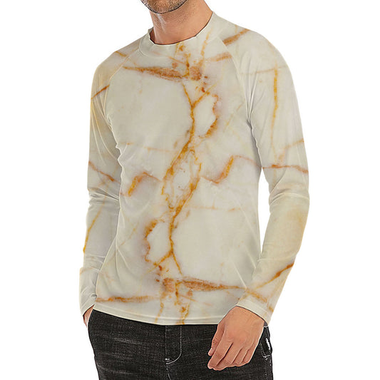 Sugar Brown Marble Print Men's Long Sleeve Rash Guard