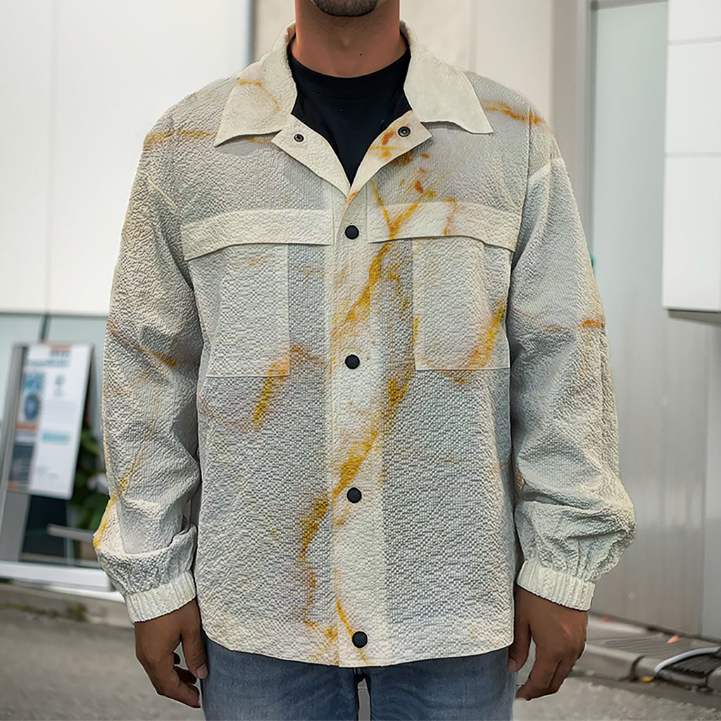 Sugar Brown Marble Print Men's Shirt Jacket