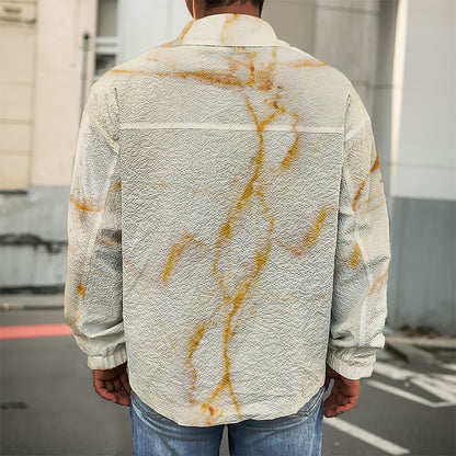 Sugar Brown Marble Print Men's Shirt Jacket