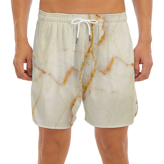 Sugar Brown Marble Print Men's Split Running Shorts