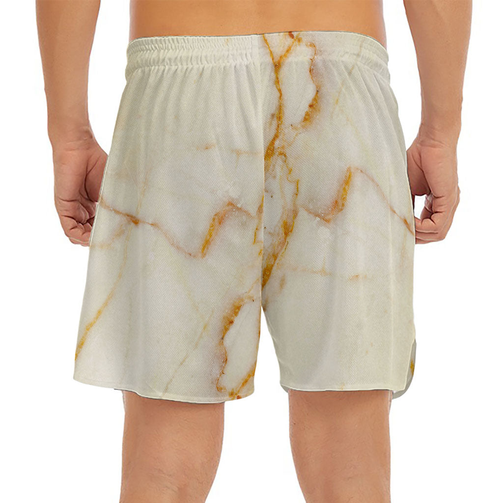 Sugar Brown Marble Print Men's Split Running Shorts