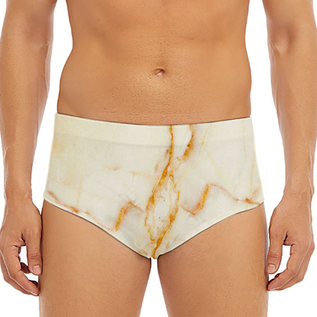 Sugar Brown Marble Print Men's Triangle Swim Briefs