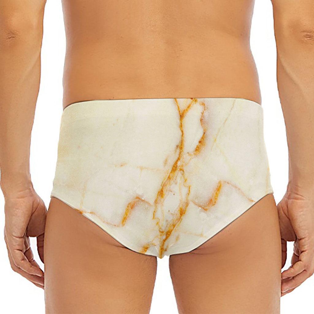 Sugar Brown Marble Print Men's Triangle Swim Briefs
