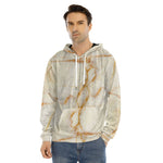 Sugar Brown Marble Print Men's Velvet Pullover Hoodie