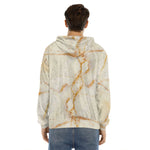 Sugar Brown Marble Print Men's Velvet Pullover Hoodie
