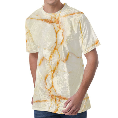 Sugar Brown Marble Print Men's Velvet T-Shirt