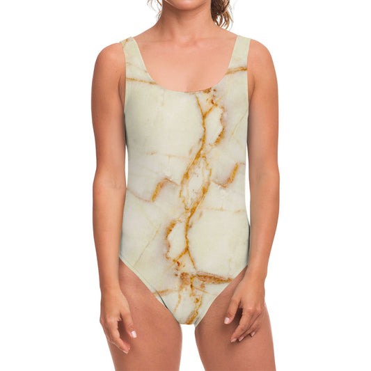 Sugar Brown Marble Print One Piece Swimsuit