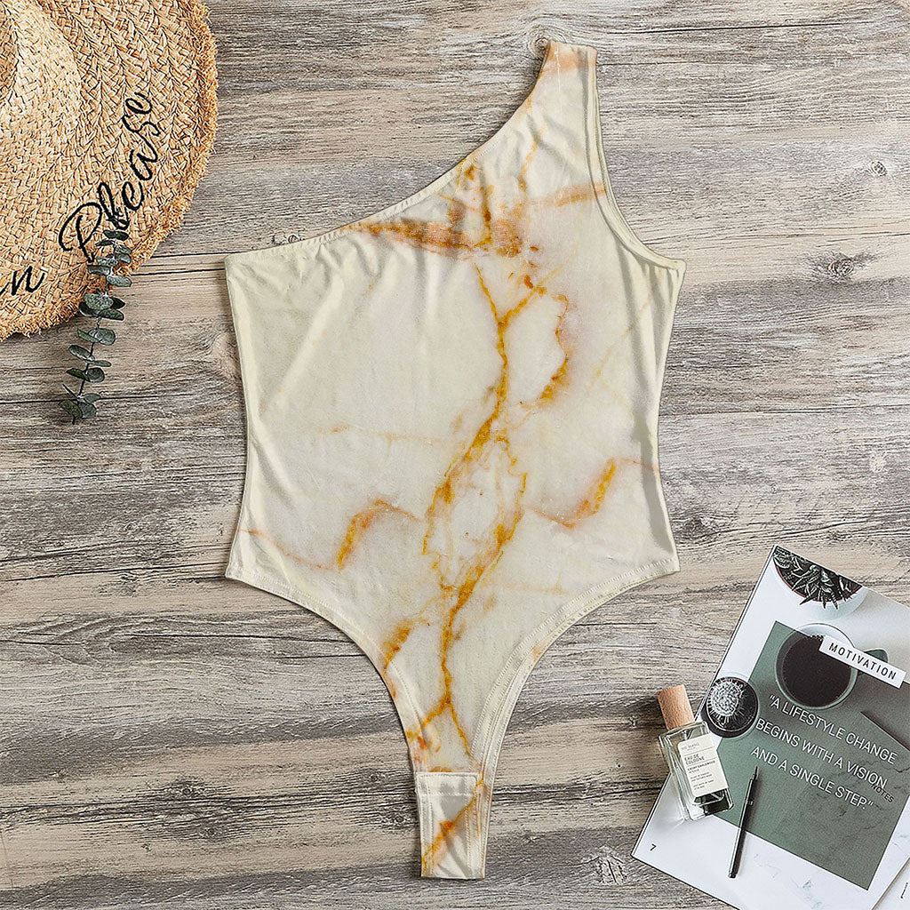 Sugar Brown Marble Print One Shoulder Bodysuit