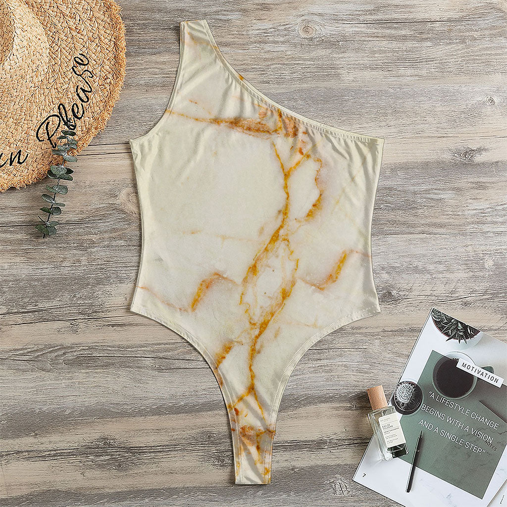 Sugar Brown Marble Print One Shoulder Bodysuit