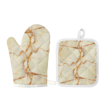 Sugar Brown Marble Print Oven Mitt And Pot Holder Set
