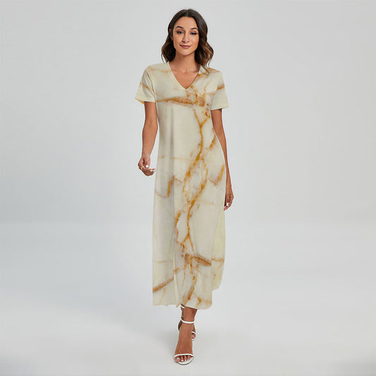 Sugar Brown Marble Print Short Sleeve Maxi Dress