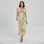 Sugar Brown Marble Print Short Sleeve Maxi Dress