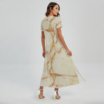 Sugar Brown Marble Print Short Sleeve Maxi Dress