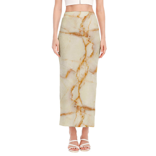 Sugar Brown Marble Print Side Slit Maxi Skirt