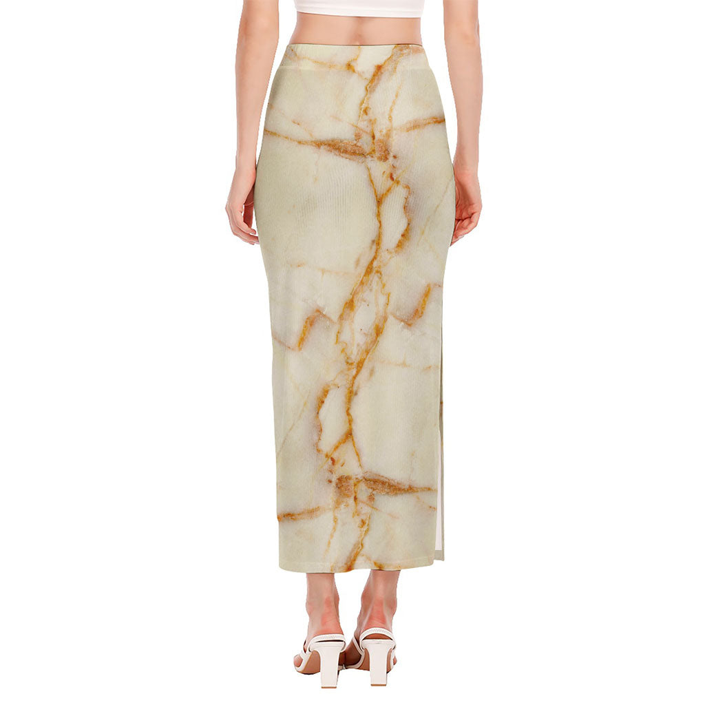 Sugar Brown Marble Print Side Slit Maxi Skirt