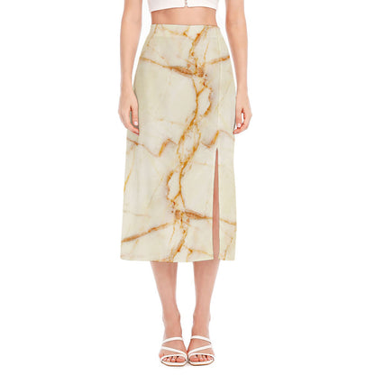 Sugar Brown Marble Print Side Slit Midi Skirt