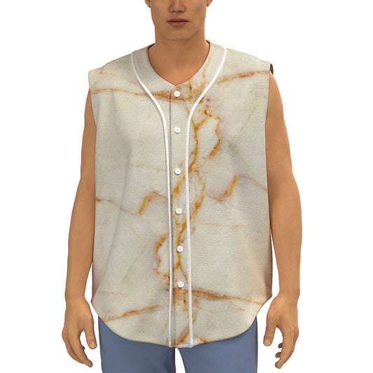Sugar Brown Marble Print Sleeveless Baseball Jersey