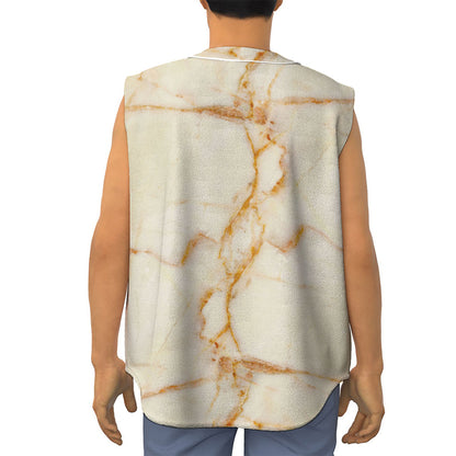 Sugar Brown Marble Print Sleeveless Baseball Jersey
